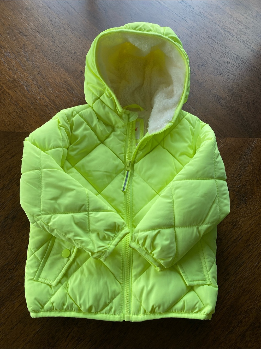 Cat & Jack Neon Lime Quilted Hooded Puffer Jacket - unisex size 4T